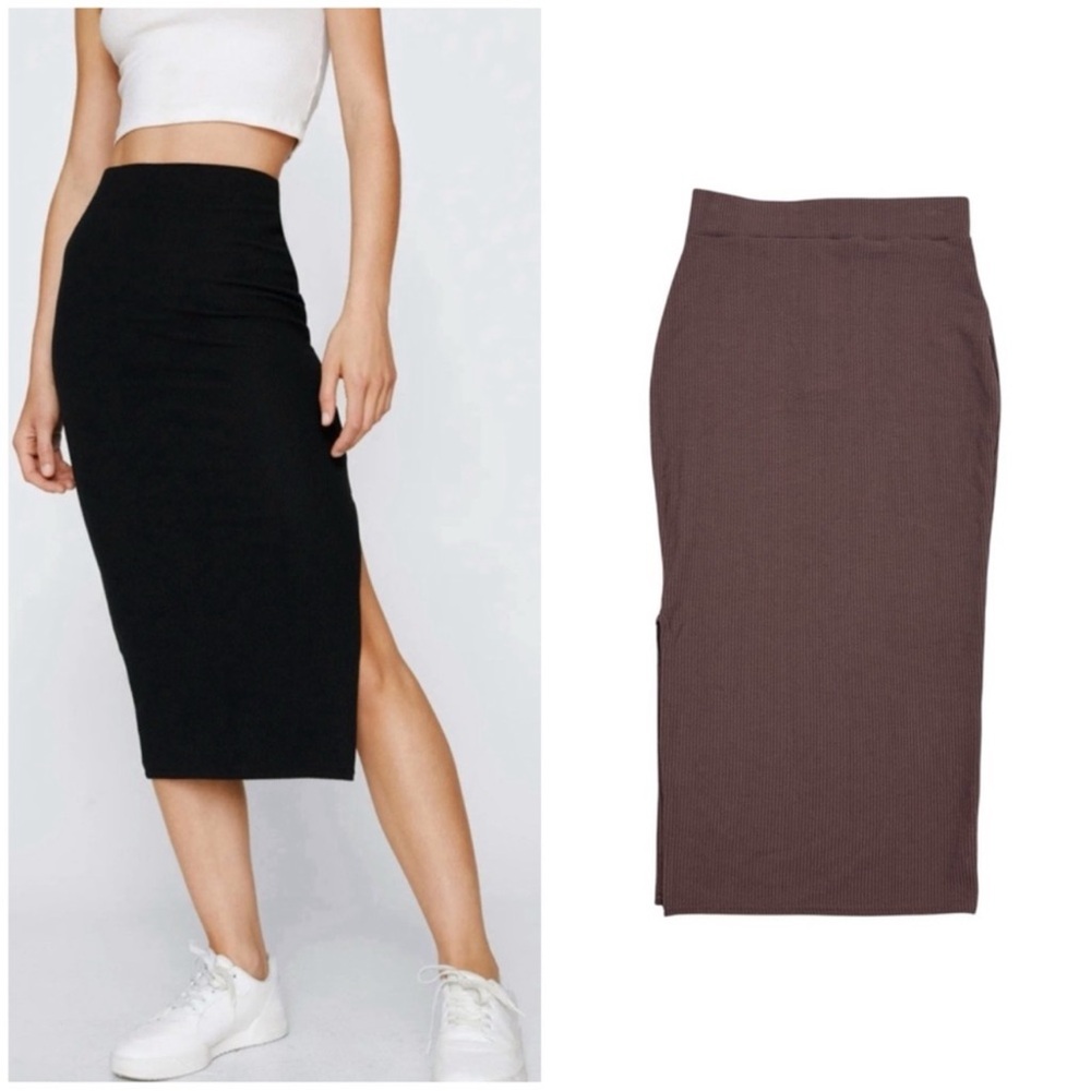 Nasty Gal Ribbed Knit Side Split Pencil Skirt